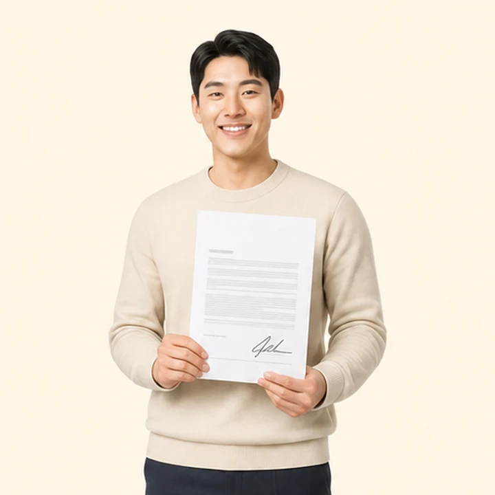 신용불량자 아르카나 장기렌트카 서면 견적서를 들고 있는 고객